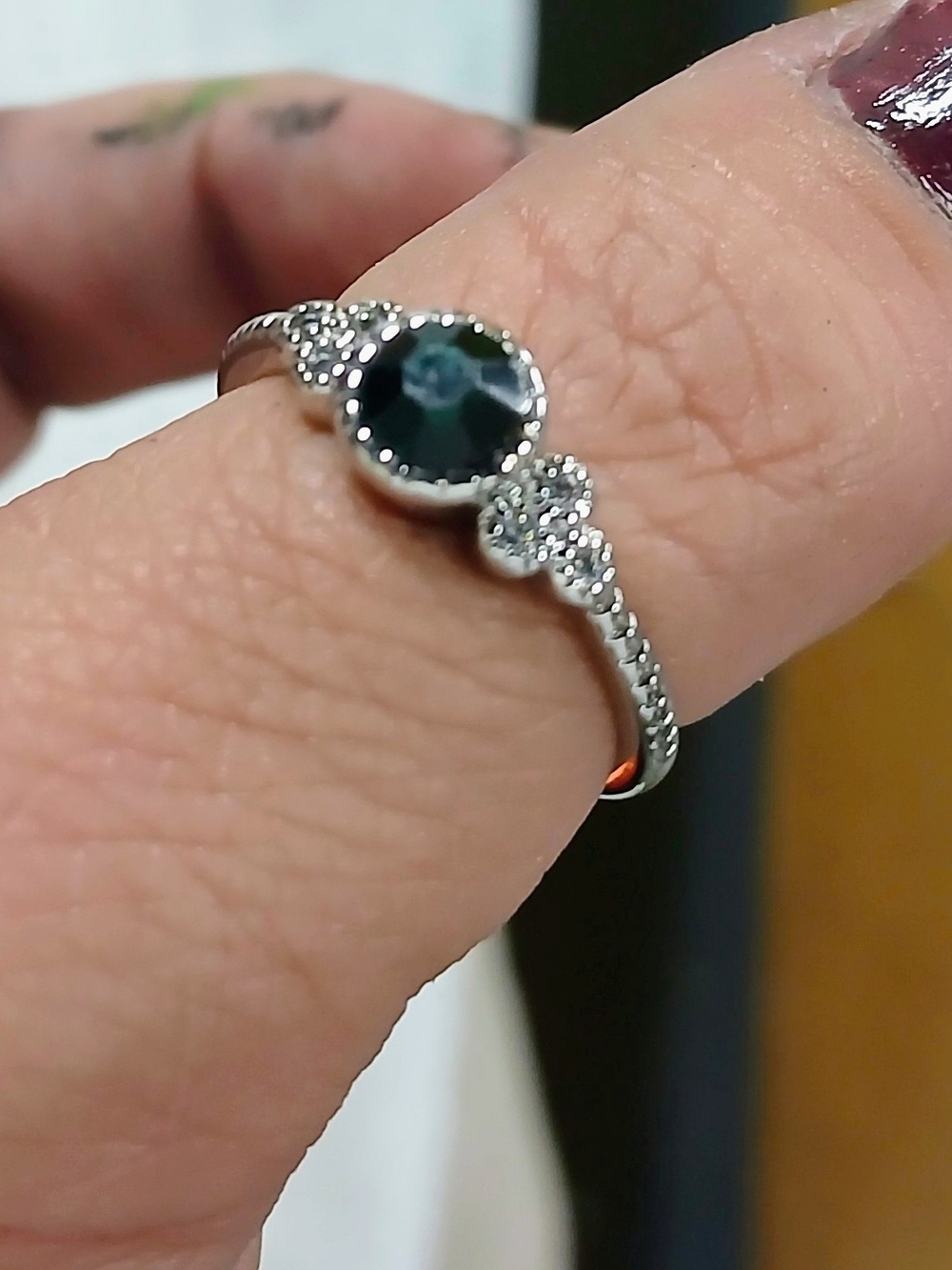 Sterling Silver Green Gemstone Ring with Accent Stones
